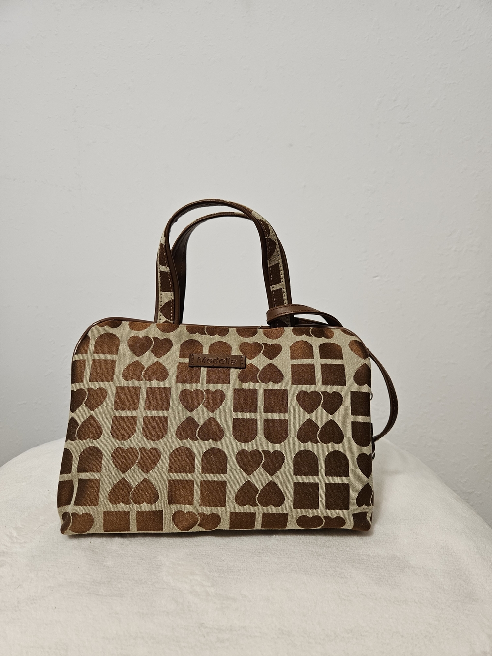Modella Brown and Cream Patterned Satchel